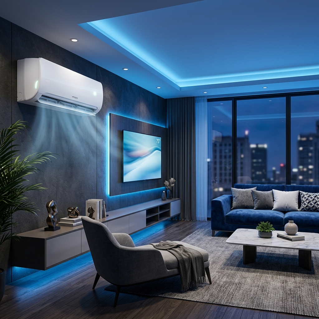 Modern split air conditioner installed in home providing cool refreshing air